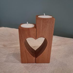 Kandelaar "hart" - Kersenhout 2-delig